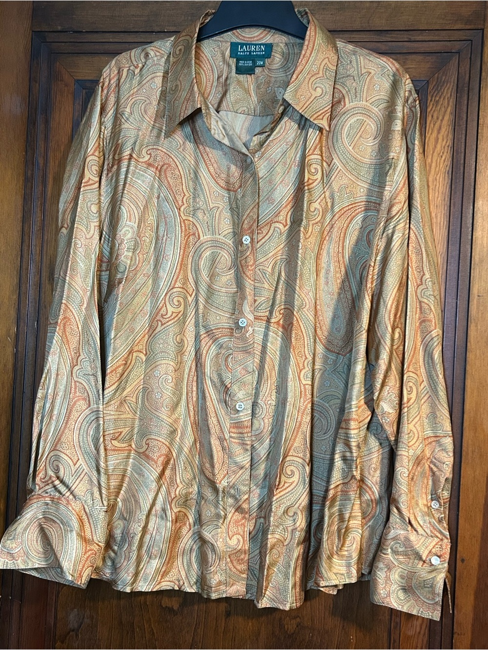 Lauren Ralph Lauren 100% Silk Paisley Button Up Blouse 20W